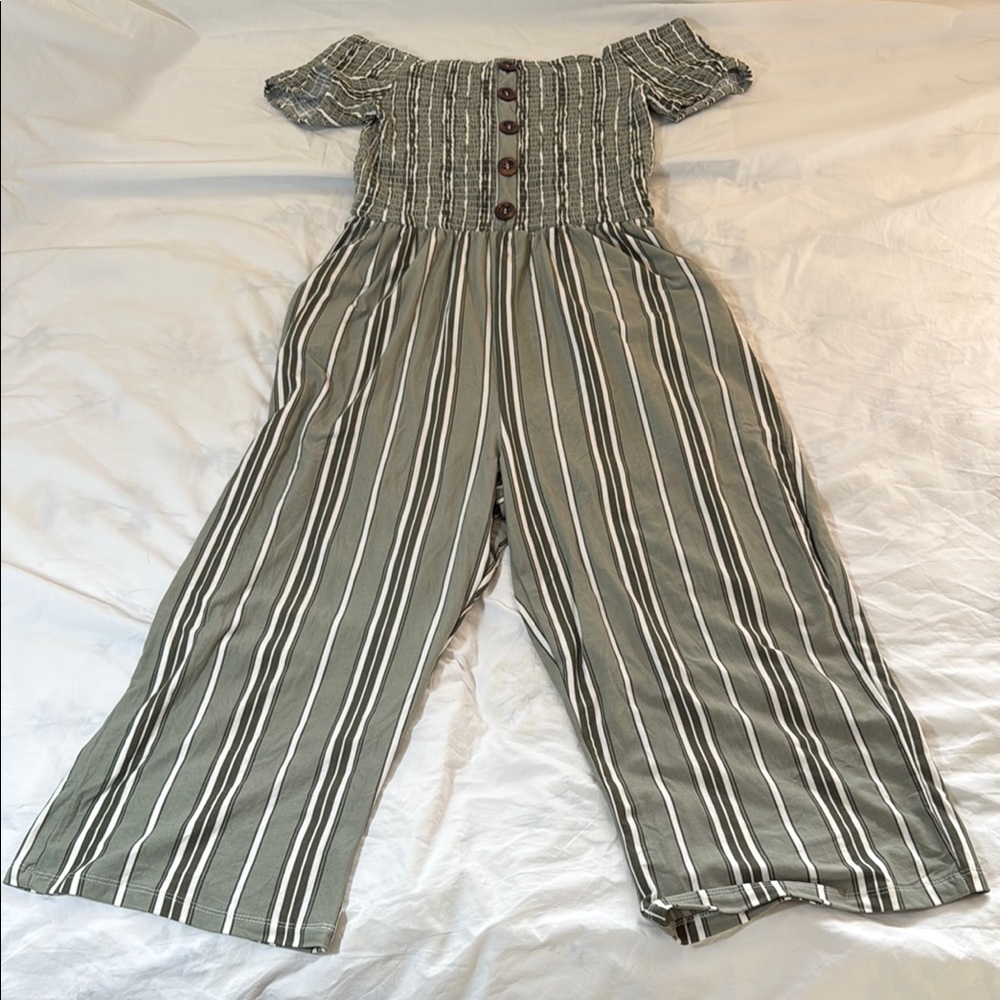 Striped Off-Shoulder Crop Length Jumpsuit Size Large